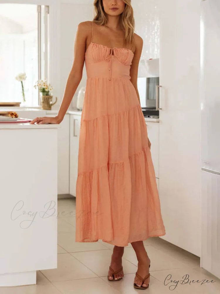 Backless Lace-Up Sleeveless Charming Patchwork Slip Dress Orange Red / S