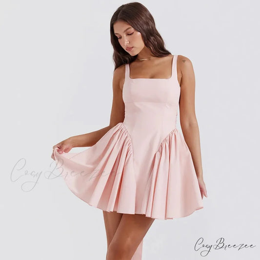 Backless Large Stylish Bow Mini Dress pink dress / XS