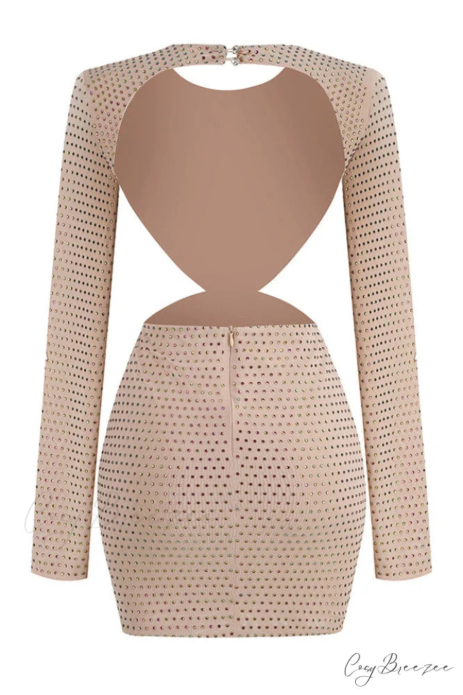 Backless Long Sleeve Charming Beading Mini Dress