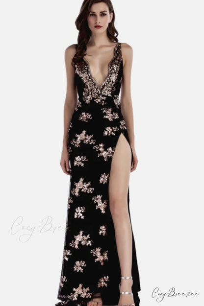 Backless Maxi Stylish Sequin Dress S / Black