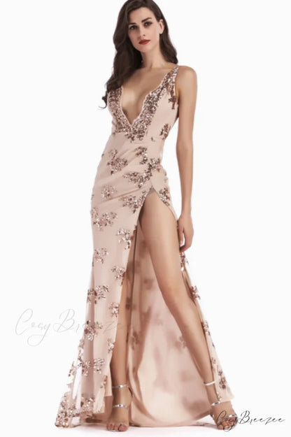 Backless Maxi Stylish Sequin Dress S / Gold