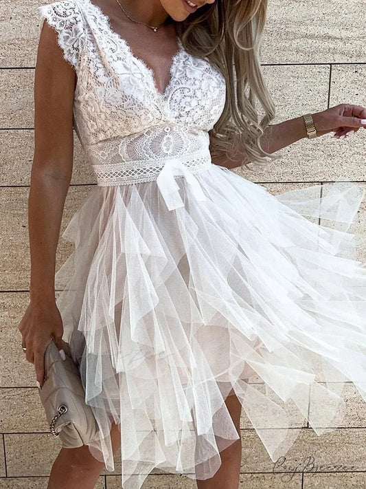Backless Party Asymmetrical Sleeveless V Lace Gown Neck Warm-Season Patchwork Black Fit Hollow Slim - Out - Gown Sexy