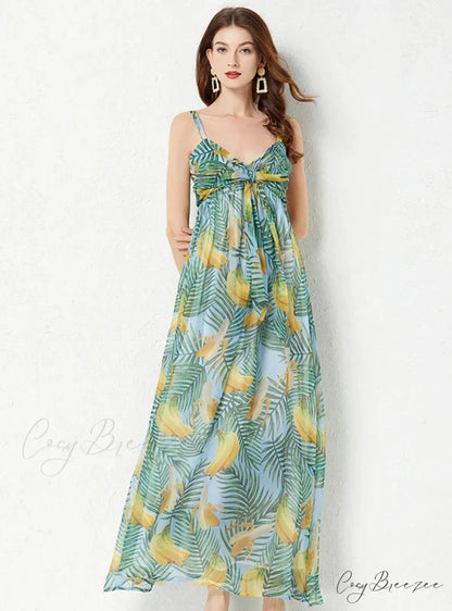 Backless Print Slim Suspender Dress