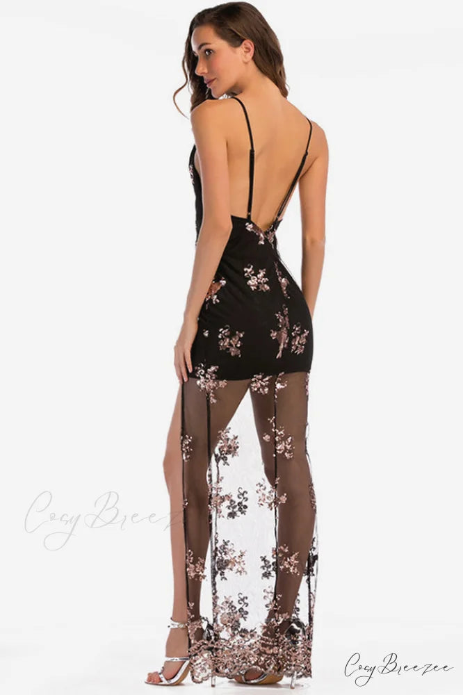 Backless Sequin Stylish Party Maxi Dress