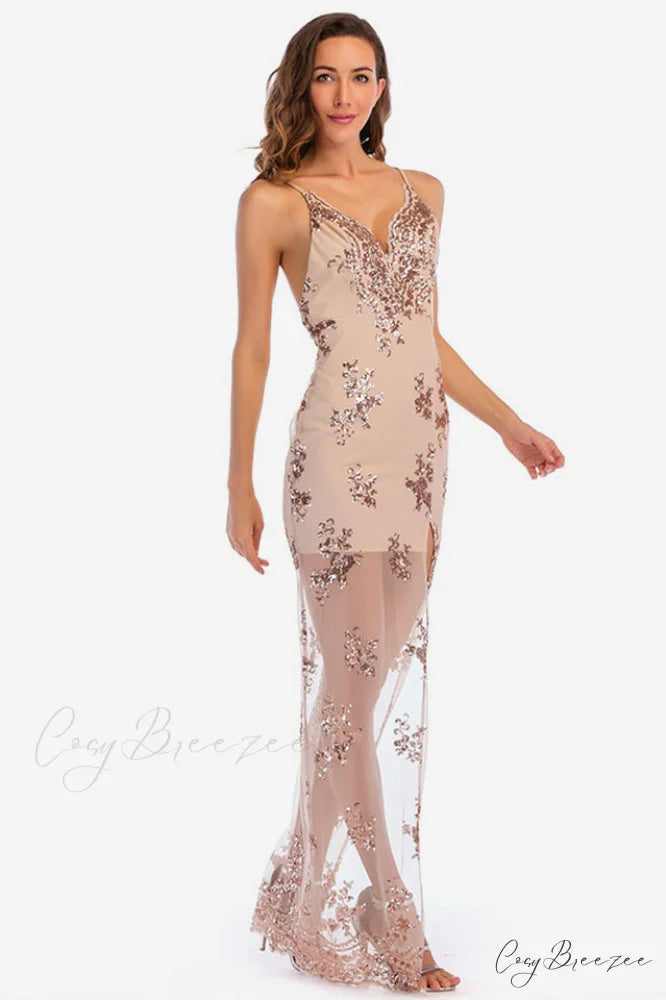 Backless Sequin Stylish Party Maxi Dress