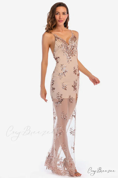 Backless Sequin Stylish Party Maxi Dress