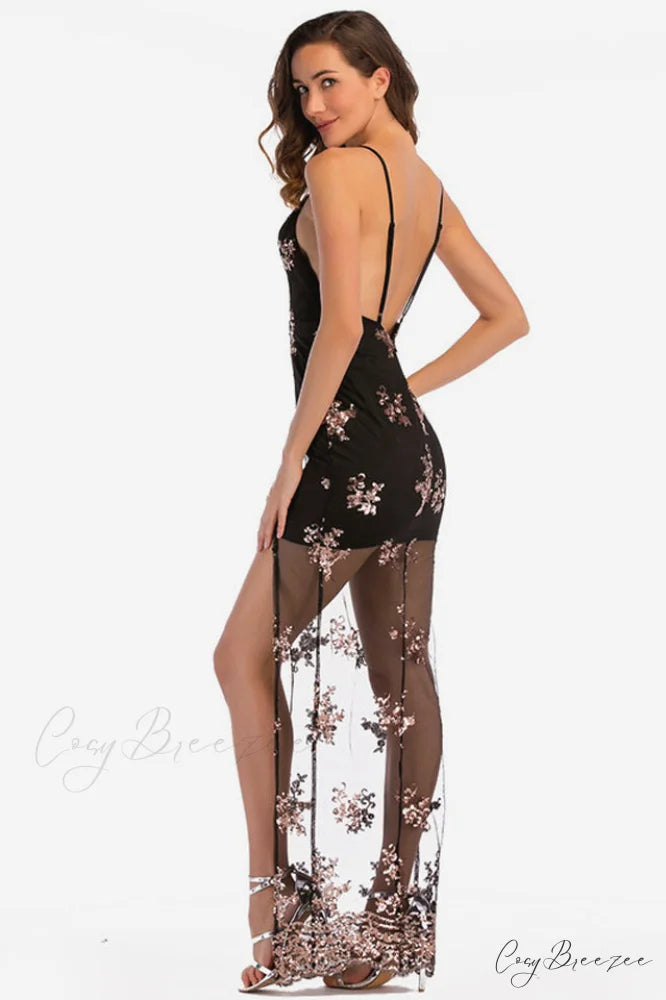 Backless Sequin Stylish Party Maxi Dress