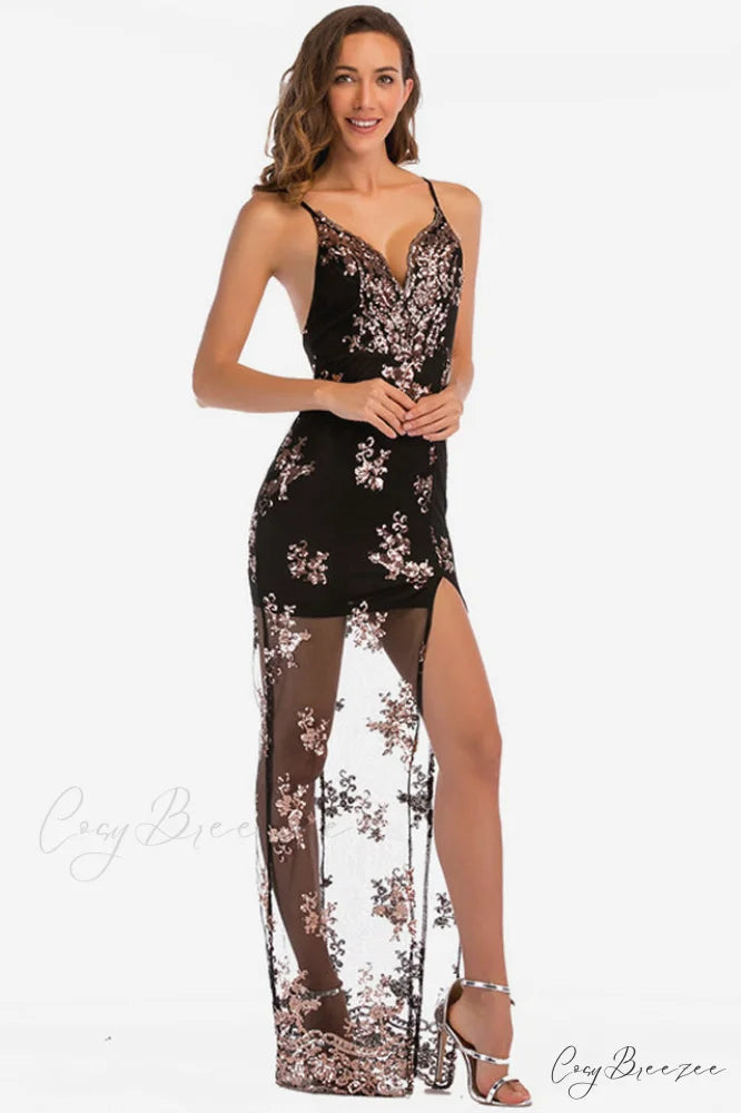Backless Sequin Stylish Party Maxi Dress