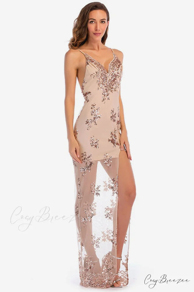 Backless Sequin Stylish Party Maxi Dress
