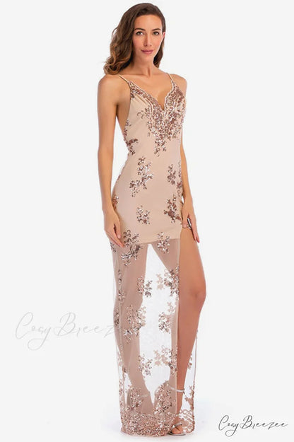 Backless Sequin Stylish Party Maxi Dress