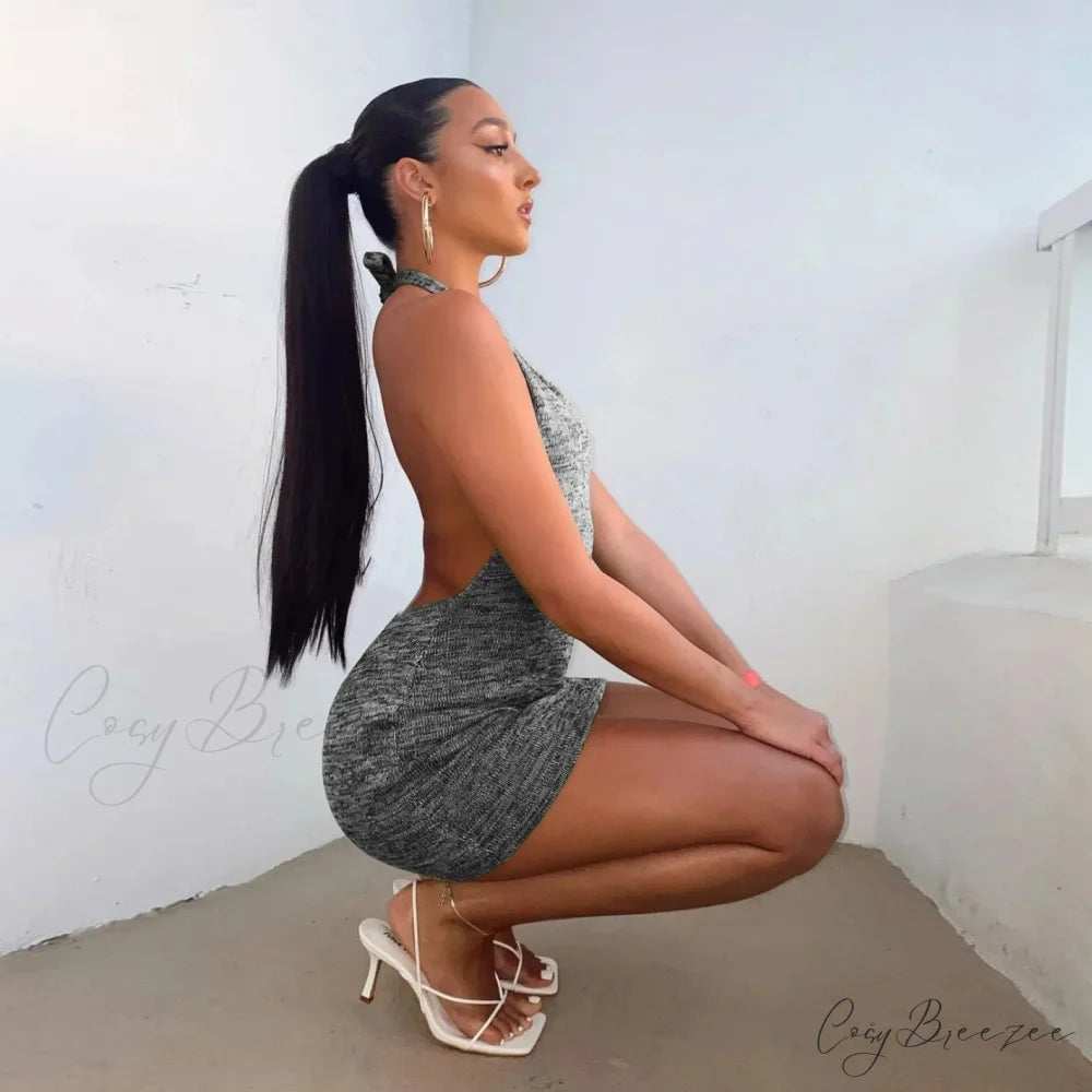 Backless Sleeveless Knitted Mini Dress