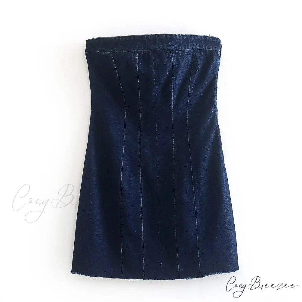 Backless Strapless Sleeveless Sexy Bodycon Mini Dress DEEP BLUE / XS
