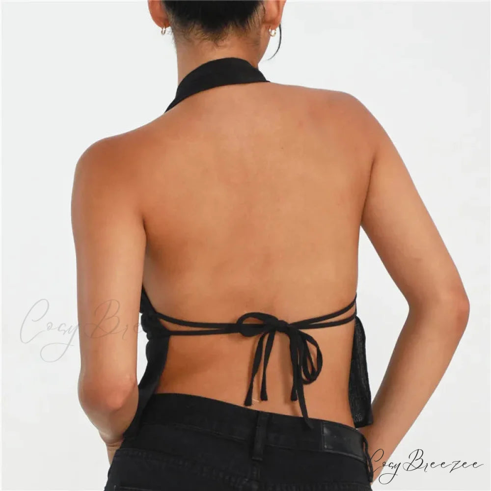 Backless Tie Front Crop Top croptop-250223