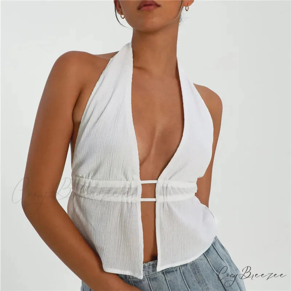 Backless Tie Front Crop Top WHITE / S croptop-250223