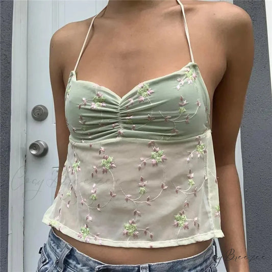 Backless Tie-Up Halter Crop Top green / S croptop-250223