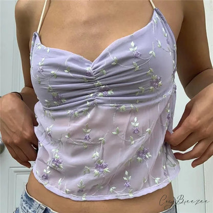 Backless Tie-Up Halter Crop Top purple / S croptop-250223