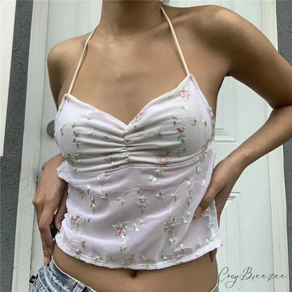 Backless Tie-Up Halter Crop Top white / S croptop-250223