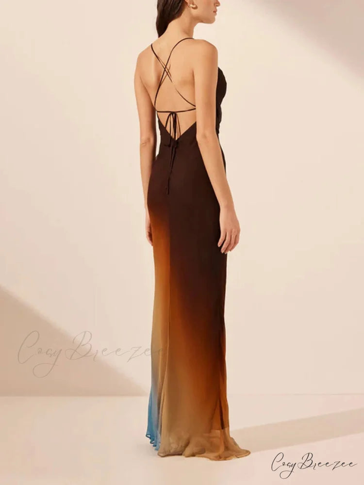 Backless Twill Stylish Maxi Dress