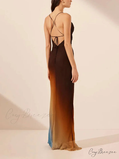 Backless Twill Stylish Maxi Dress