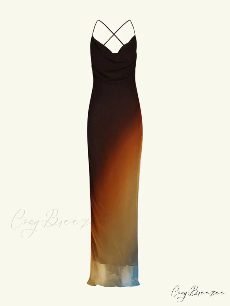 Backless Twill Stylish Maxi Dress Black / S