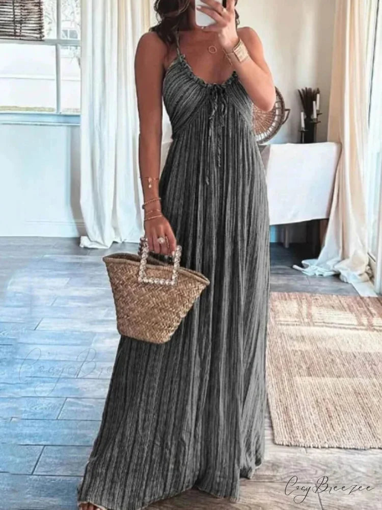 Backless U-Neck Stylish Suspender Maxi Dress Black / S