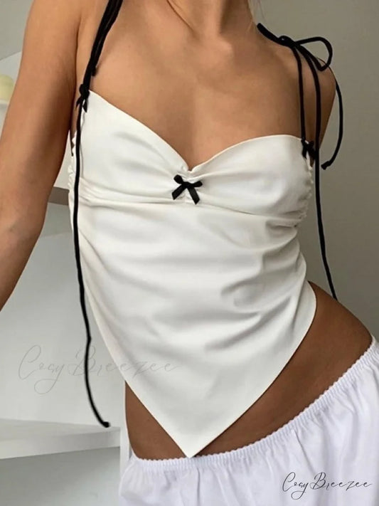 Backless V Neck Trendy Crop Cami Top White / S