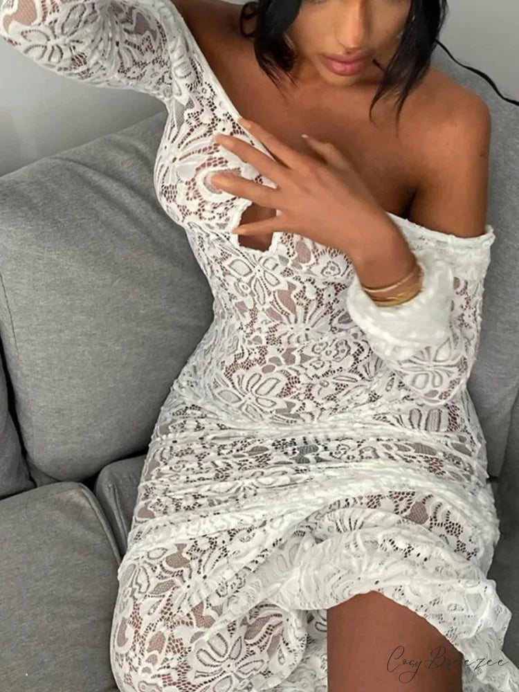 Backless White Lace Sheer Floral Dress floraldress-250126