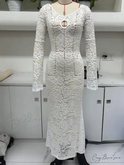 Backless White Lace Sheer Floral Dress floraldress-250126