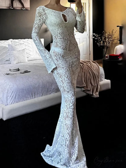 Backless White Lace Sheer Floral Dress floraldress-250126