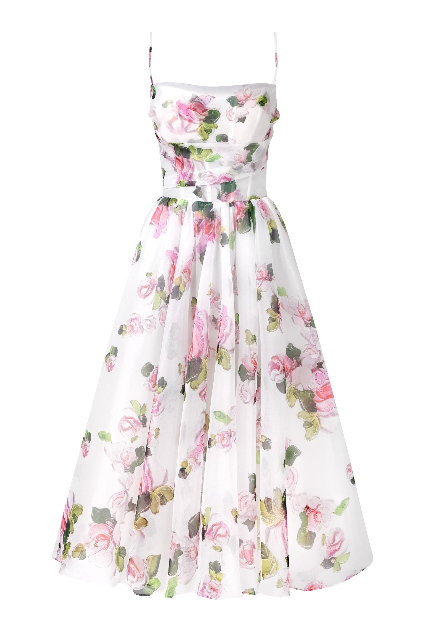 Apple Blossom Spaghetti Charming Strap Midi Dress