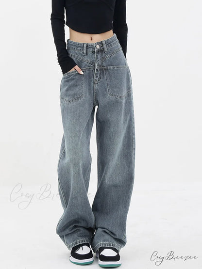 Baddie Baggy Wide Trendy Leg Boyfriend Jeans Blue / XS