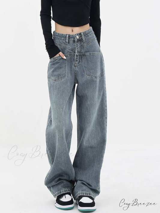 Baddie Baggy Wide Trendy Leg Boyfriend Jeans Blue / XS