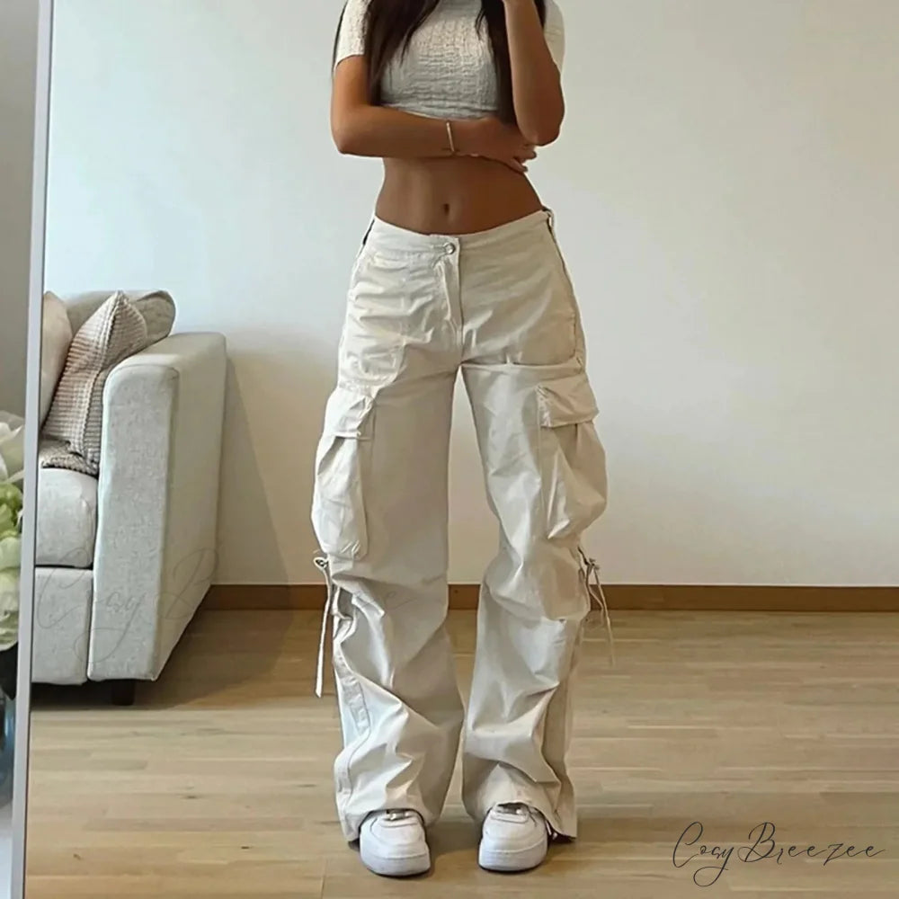 Baggy Cargo Drawstring Wide Leg Pants pants-241228