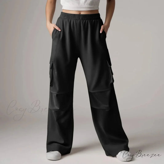 Baggy Cargo Sweatpants with Pockets Pants Black / S pants-241228
