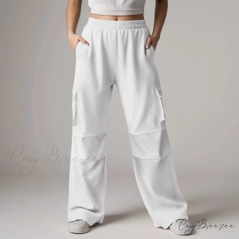 Baggy Cargo Sweatpants with Pockets Pants White / S pants-241228