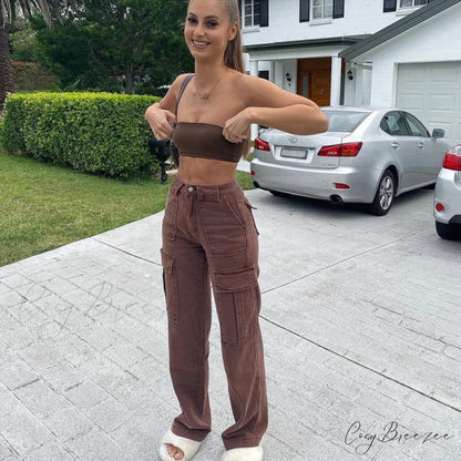Baggy Jeans 90s Brown Women Vintage Streetwear
