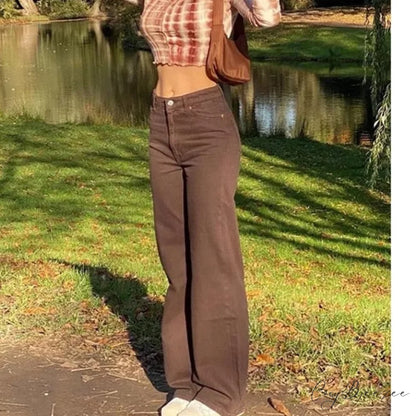 Baggy Jeans 90s Brown Women Vintage Streetwear Brown-Solid / S