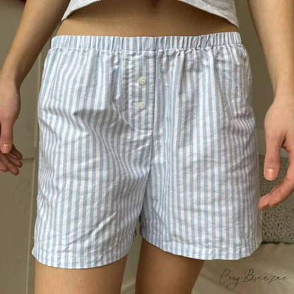 Baggy Striped Vintage Lounge Shorts Blue / S short-250223
