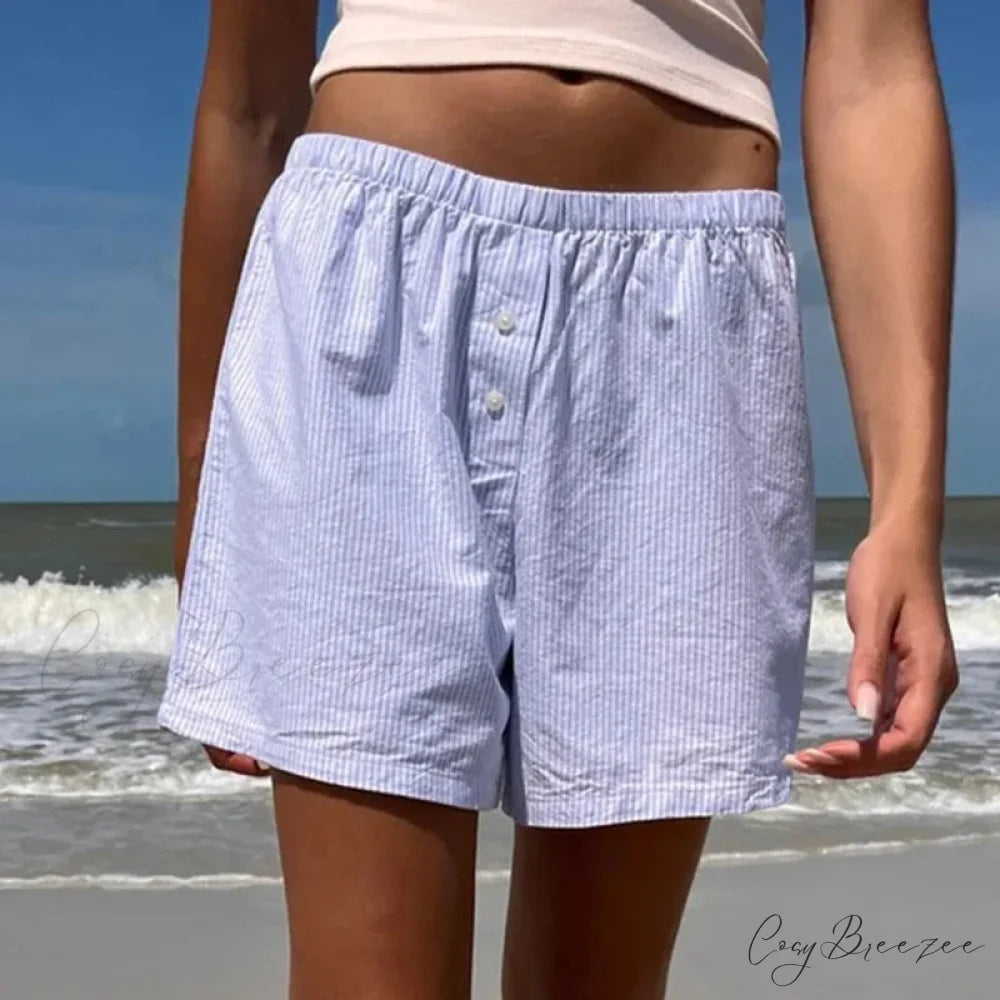 Baggy Striped Vintage Lounge Shorts Light Blue / S short-250223