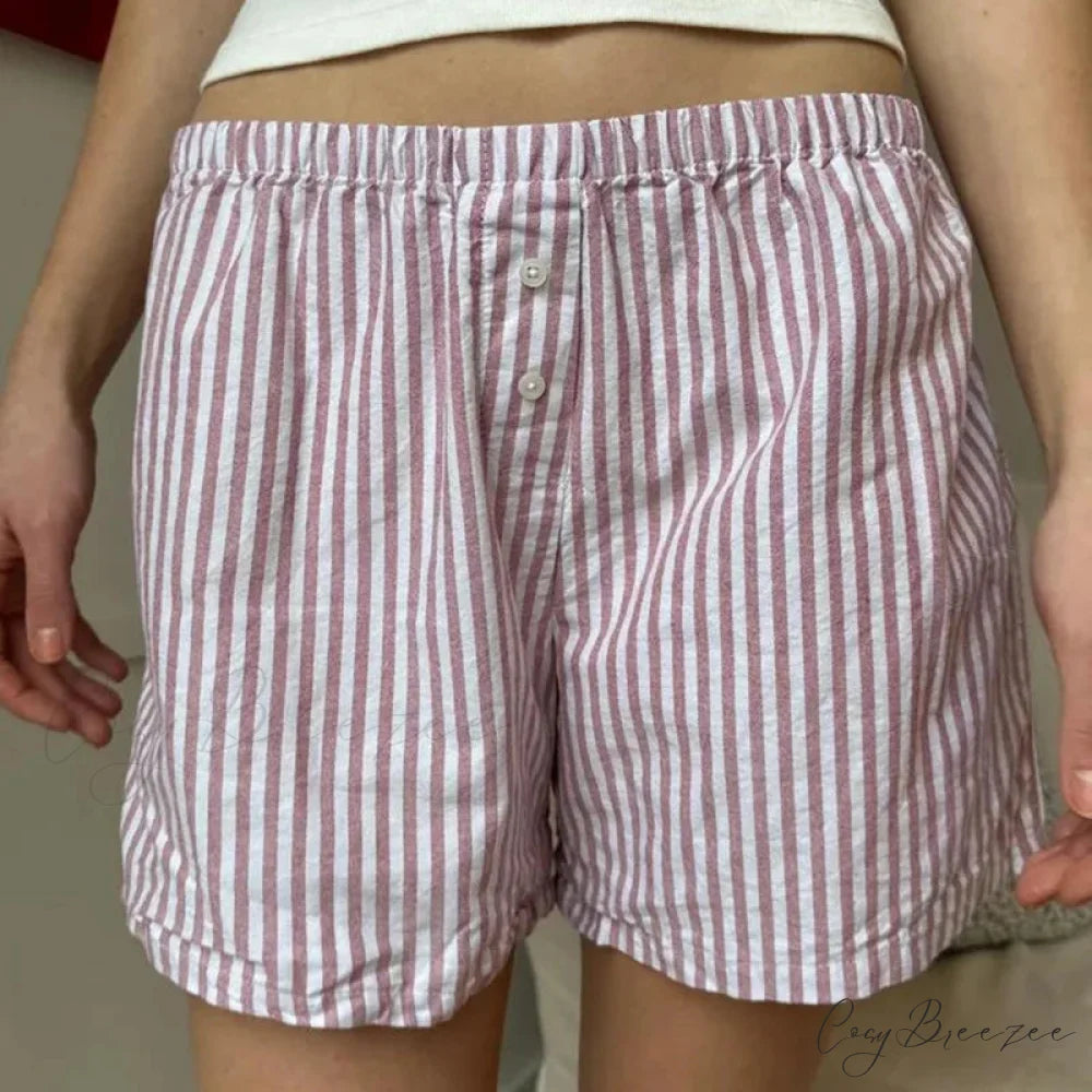 Baggy Striped Vintage Lounge Shorts Pink / S short-250223