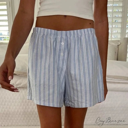 Baggy Striped Vintage Lounge Shorts SKY BLUE / S short-250223