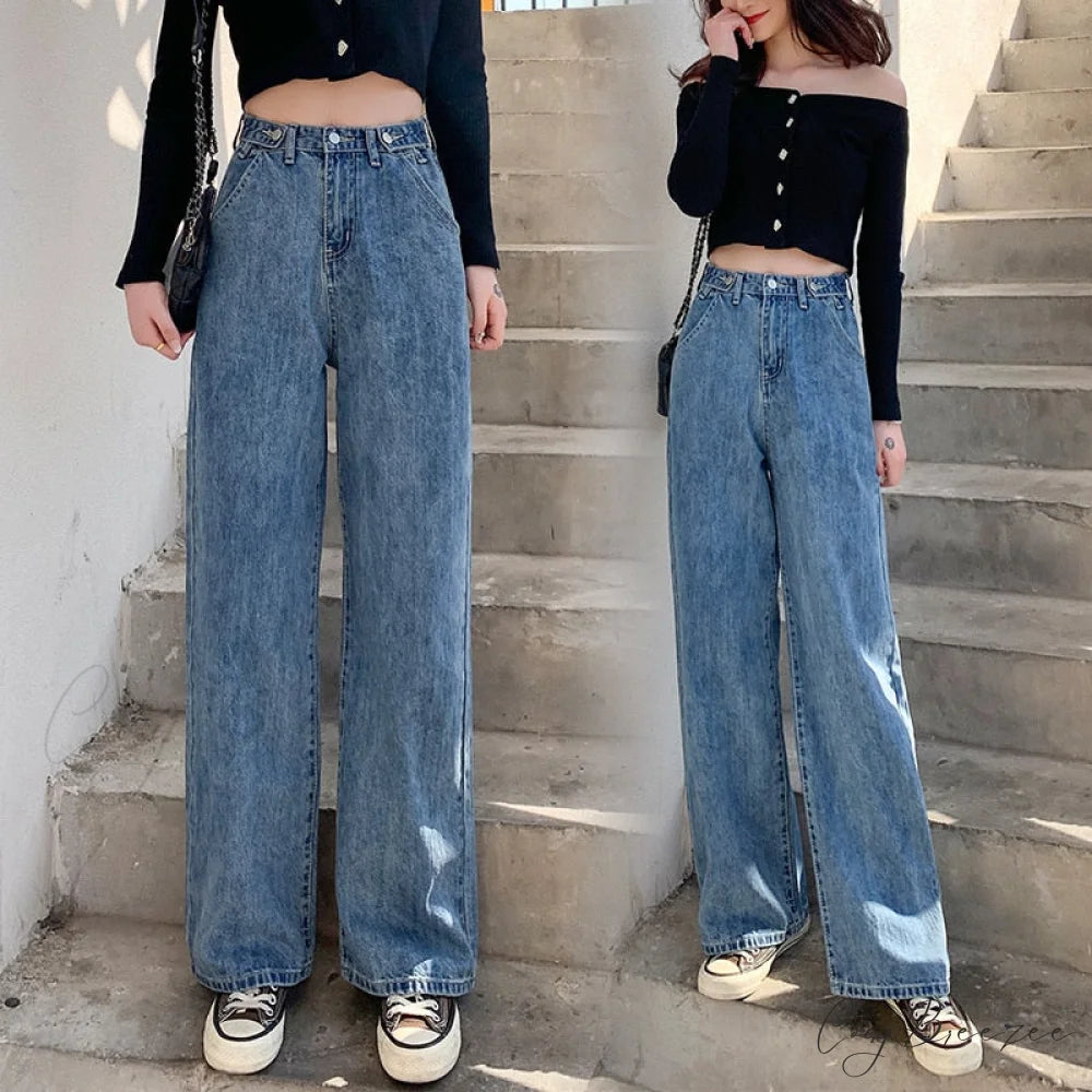 Baggy Waist Fashion - Mom Leg Wide Women’s High Jeans Pants - Denim Jeans dark blue / XS