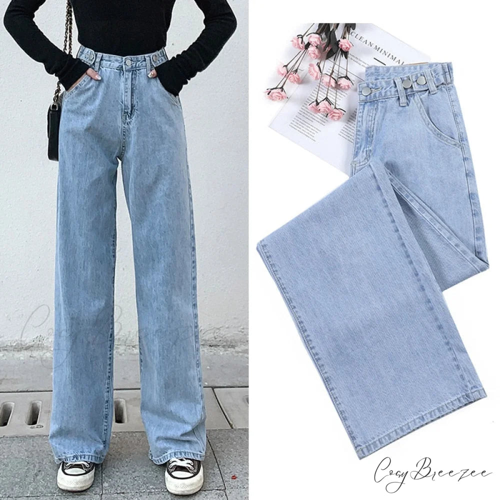 Baggy Waist Fashion - Mom Leg Wide Women’s High Jeans Pants - Denim Jeans light blue / XS