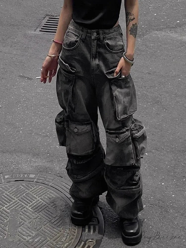 Baggy Y2K Goth Cyber Halloween Pants Black / S