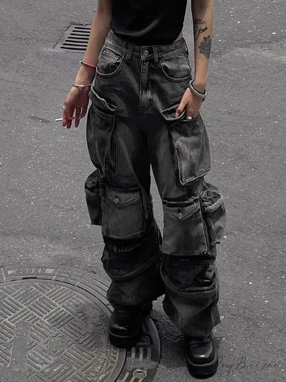 Baggy Y2K Goth Cyber Halloween Pants Black / S