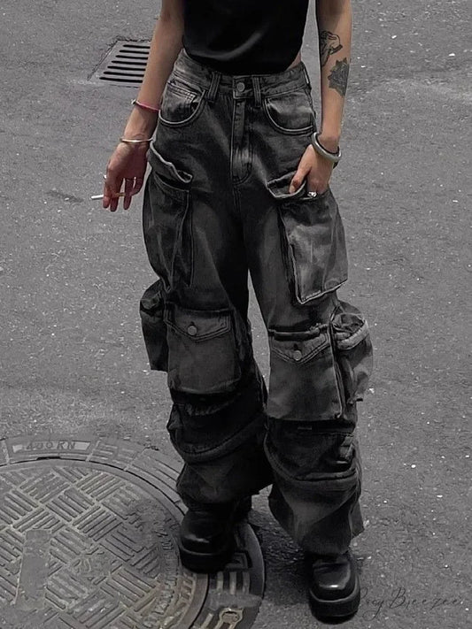 Baggy Y2K Goth Cyber Halloween Pants Black / S