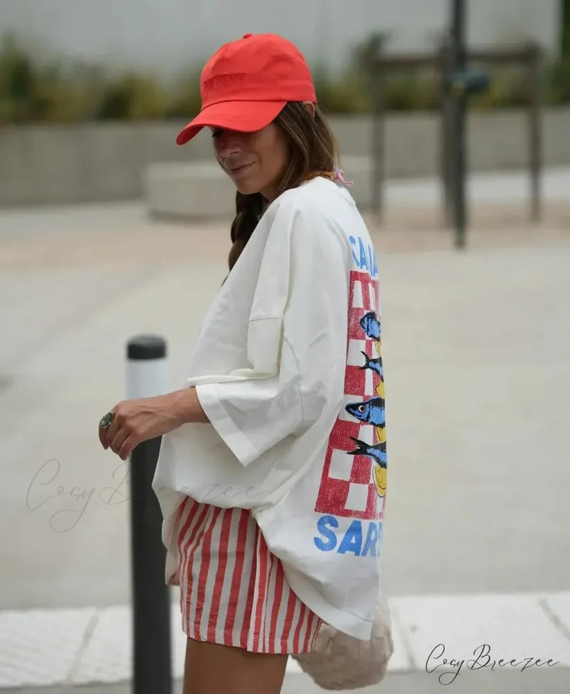 Baggy Y2K Summer Fish Print Tee t-shirt-250223