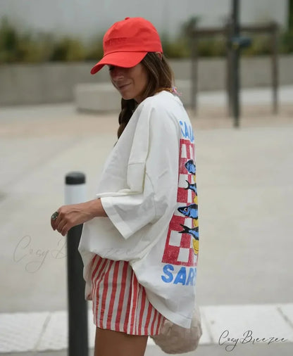 Baggy Y2K Summer Fish Print Tee t-shirt-250223