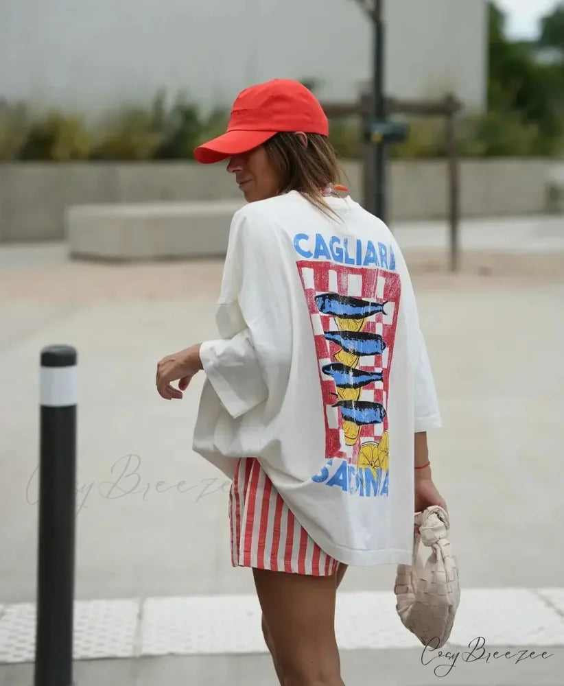 Baggy Y2K Summer Fish Print Tee t-shirt-250223