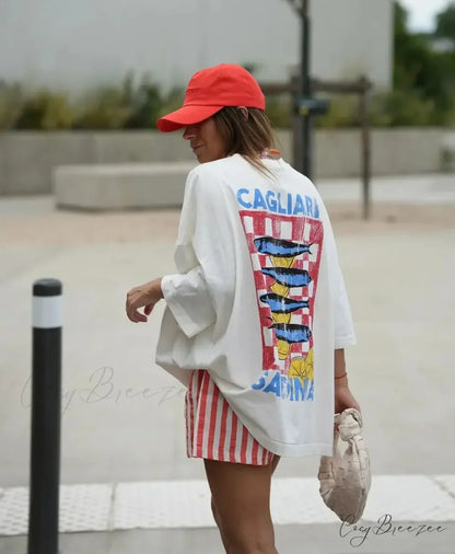 Baggy Y2K Summer Fish Print Tee t-shirt-250223